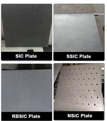 पुनः क्रिस्टलीकृत सिलिकॉन कार्बाइड प्लेट RSIC SiSiC रिफ्रैक्टरी सिरेमिक प्लेट उच्च तापमान SiC सेनेटरी वेयर भट्टी फर्नीचर